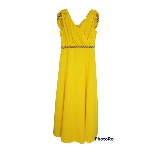 Dresses & Skirts - Vintage Sequined Yellow Sleeveless Maxi Dress Women's Size 16